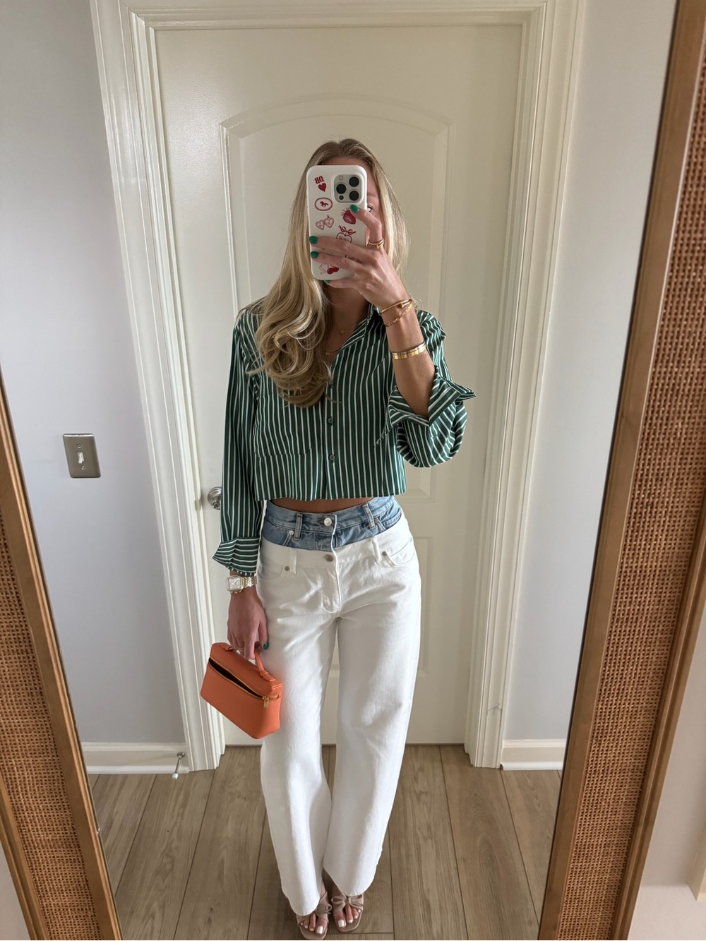 Olivaceous Green Striped Button-Down Crop Shirt